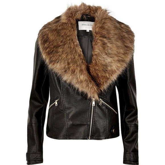 River Island Jackets & Blazers - River Island Collar Faux Fur Leather Jacket